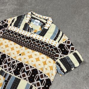 Youngla Camp Shirt Mens Large Abstract Aztec Navajo Viscose Dapper Button Up